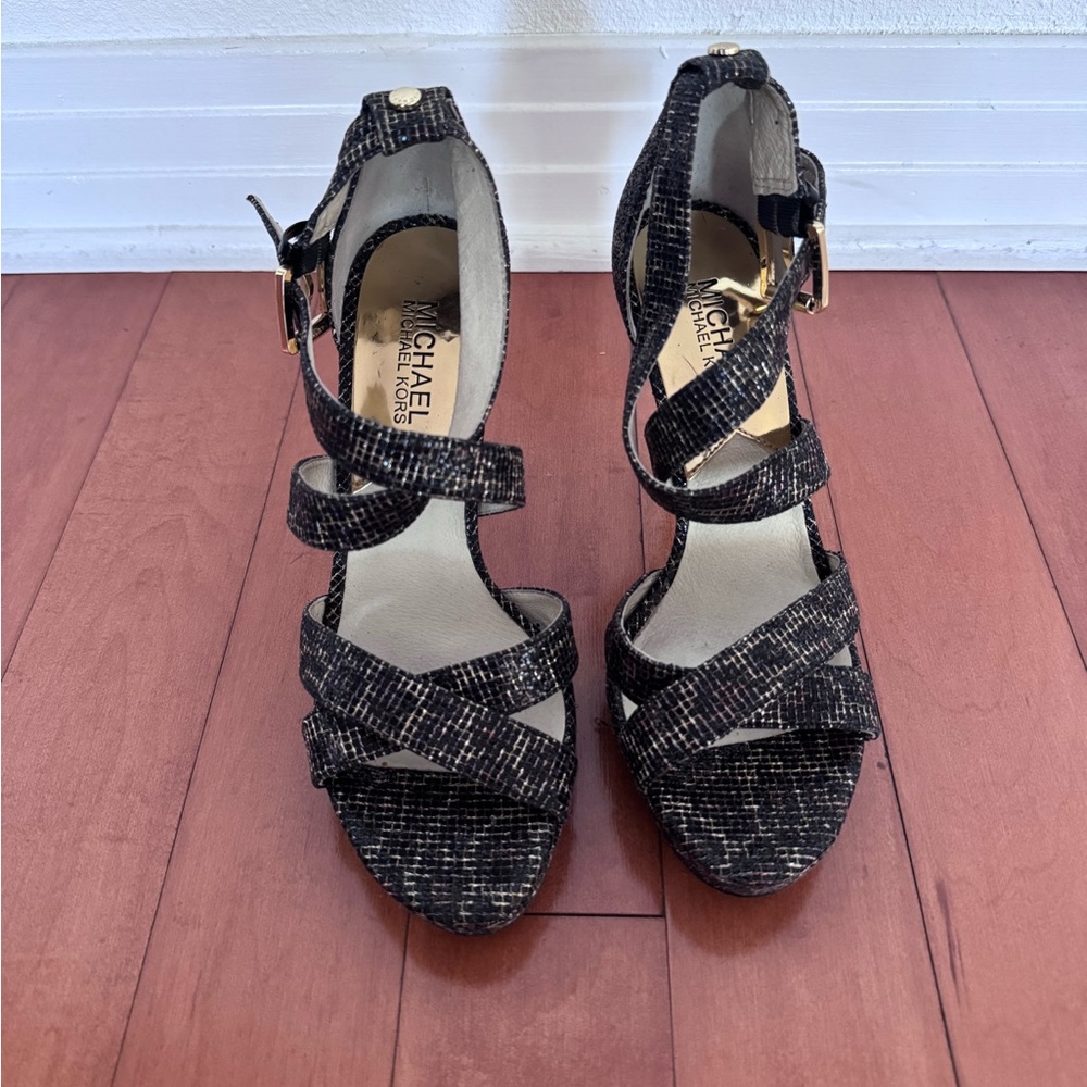 Michael Kors Black Strappy Heels with Elegant Design